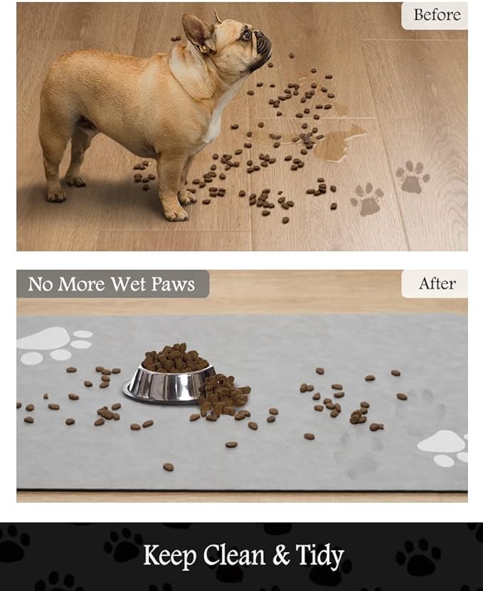 Pet Feeding Mat-Absorbent Dog Mat for Food and Water Bowl-No Stains Quick Dry Water Dispenser Mat-Dog Accessories Pet Supplies-Bowl for Messy Drinkers（LIGHTGREY,17"x28"