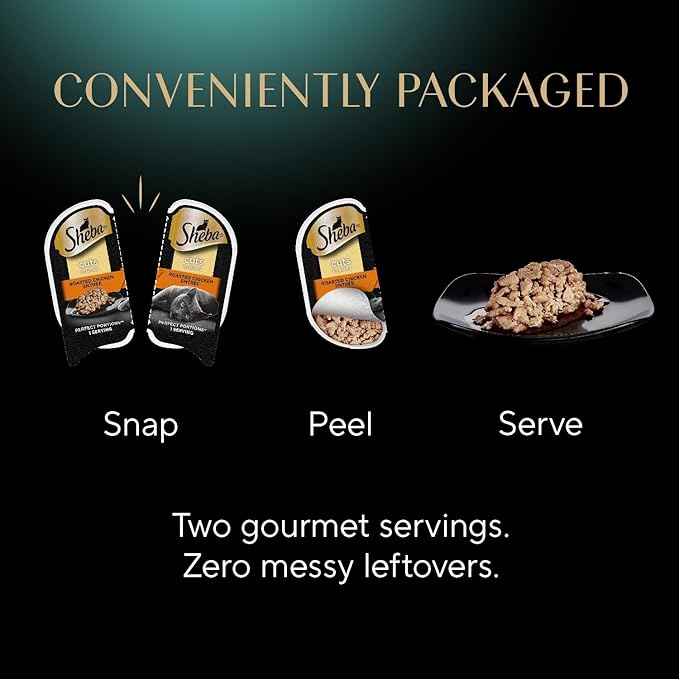 Sheba Perfect Portions Wet Cat Food Cuts in Gravy, Roasted Chicken Entree, with Sustainable Salmon, and with Sustainable Tuna, 2.6 oz. Twin-Pack Trays (18 Count, 36 Servings)