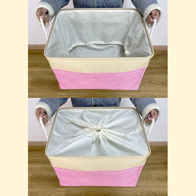 Custom Dog Basket for Toys Collapsible Storage Bin Grey Pink Blue Rectangular Pet Dog Storage Organizer Box with Handles Extra Large Customized Name & Real Dog Breed