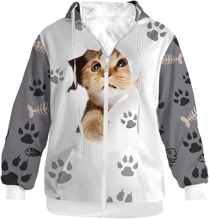 Cat Jacket for Men Women Paw Coat Hoodied Sweatshirts Zip Up Hoodies