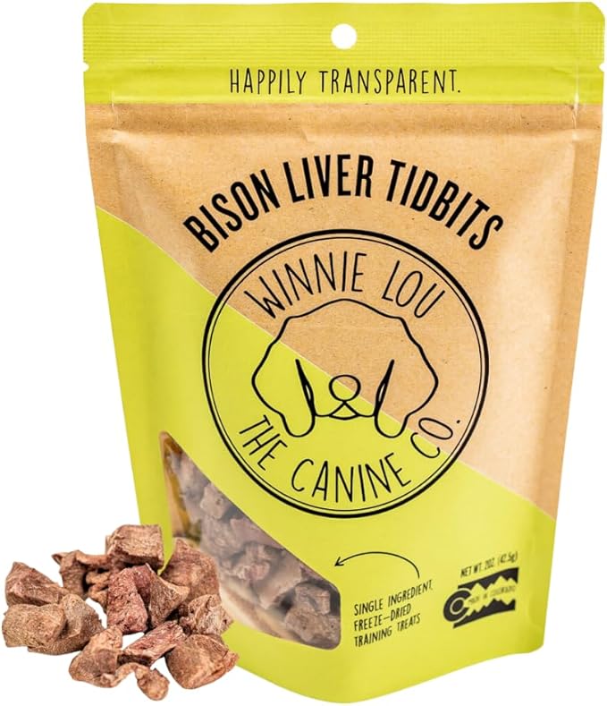 Winnie Lou The Canine Co. Freeze Dried Bison Liver Tidbits - Single Ingredient, Human-Grade, No Artificial Flavors or Fillers, Perfect for Training (Pack of 1)