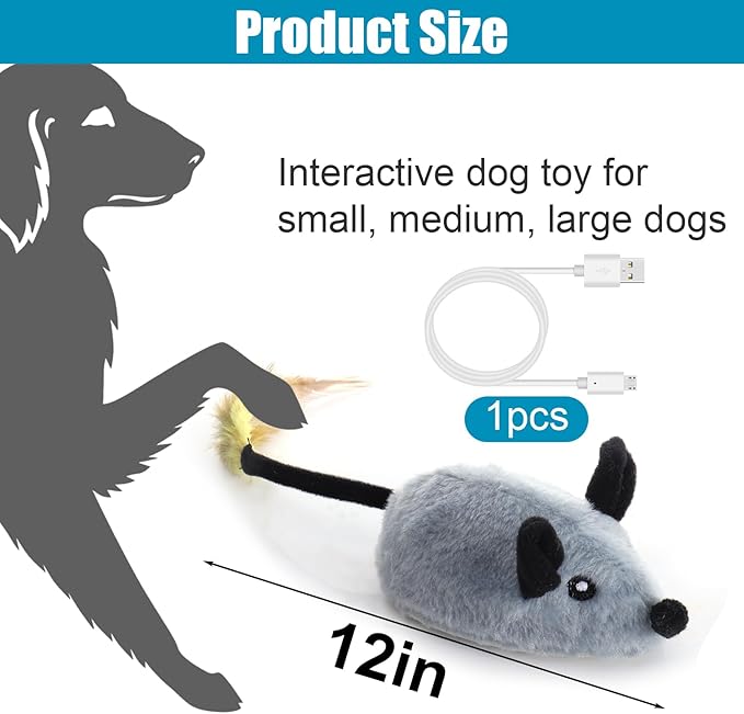 Mity rain Interactive Dog Toys, Fake Mouse Moving Dog Toy with Automatic Sensor, Dog Mouse Toy with Realistic Sound & Extended Tail, Automatic Dog Toy for Cats Dogs Pet, Squeaky Dog Toys