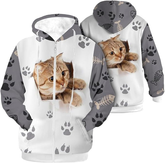 Cat Jacket for Men Women Paw Coat Hoodied Sweatshirts Zip Up Hoodies