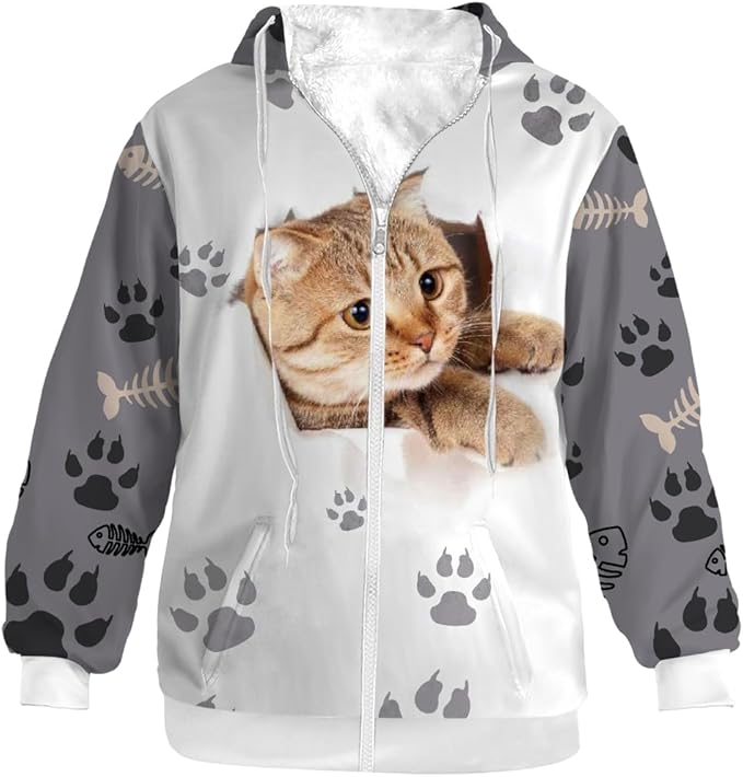 Cat Jacket for Men Women Paw Coat Hoodied Sweatshirts Zip Up Hoodies