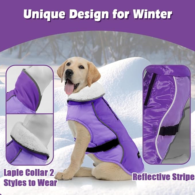 EMUST Winter Dog Jacket, Windproof Dog Apparel for Cold Weather, Reflective Coats for Dogs, Warm Puppy Jacket for Cold Winter, New Purple, S