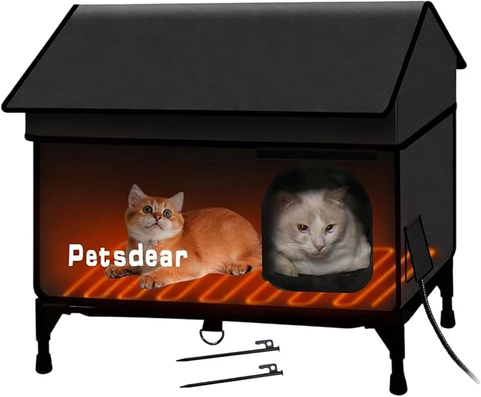 Heated Outdoor Cat House - Large, Weatherproof & Insulated for Multiple Cats (Black)