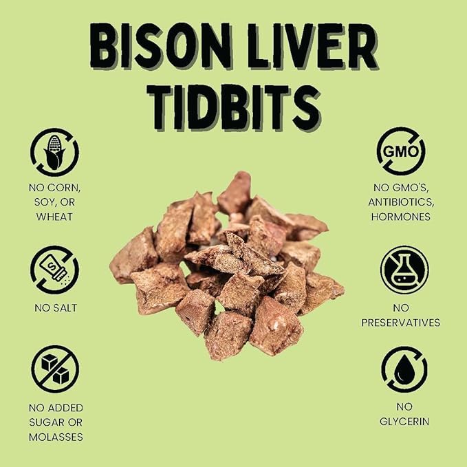 Winnie Lou The Canine Co. Freeze Dried Bison Liver Tidbits - Single Ingredient, Human-Grade, No Artificial Flavors or Fillers, Perfect for Training (Pack of 2)