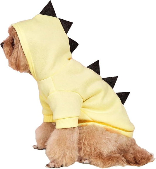 QWINEE Dinosaur Dog Hoodie Dog Warm Jacket Christmas Halloween Dog Costume Dog Clothes for Puppy Kitten Small Medium Dogs Cats Beige L