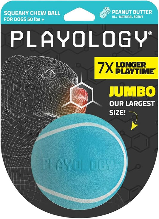 Playology Dog Toys | Squeaky Chew Ball - Bouncy Durable Floating Fetch Ball for Dogs | Jumbo Peanut Butter Scented Toy - Easy to Clean and Made from Non Toxic Materials