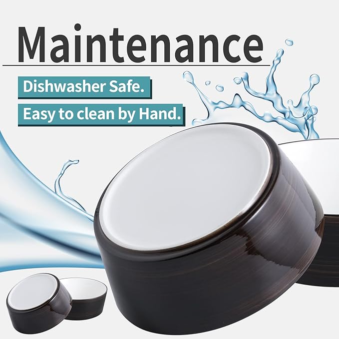 Black Dog Bowl Ceramic for Medium Large Breed, Heavy Weighted Dog Food Water Dish, 8 in Non - Slip Modern Cute Extra Big Porcelain Pet Bowl Maze Wide Mouth