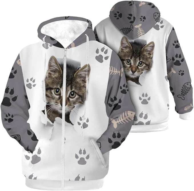 Cat Jacket for Men Women Paw Coat Hoodied Sweatshirts Zip Up Hoodies