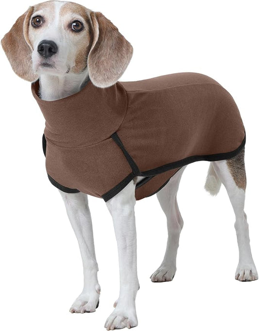 ROZKITCH Turtleneck Dog Pajamas for Large Dogs, Pet Windproof Warm Cold Weather Jacket Vest Cozy Jumpsuit Apparel Outfit Clothes for Walking Hiking Travel Sleep Brown 2XS