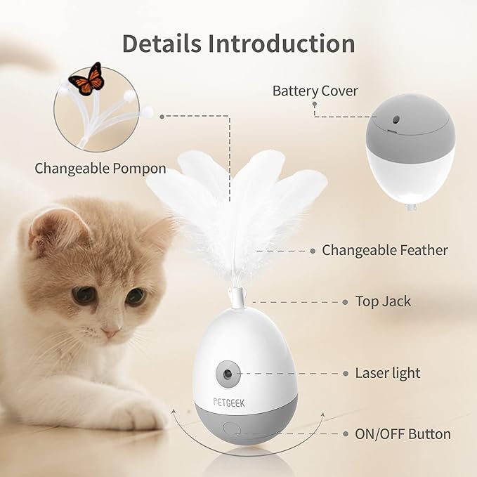 PETGEEK Interactive Cat Laser Pointer Toy with Bird Squeaky, Automatic Cat Wand Replacement, Cat Toys for Indoor Cats
