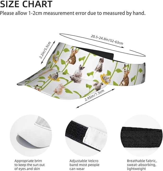 Cute Cat Sport Sun Visor Hats Cute Animal Sun Hat Empty Top Baseball Cap for Outdoor Cat Baseball Hats Cap