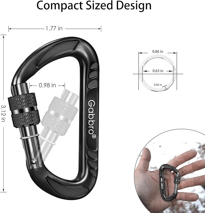 Gabbro Carabiner Clips Heavy Duty, | Wiregate Snap, Screw Locking, Aluminum, Lightweight Caribeener | for Hammock, Hiking, Camping, Water Bottle, Dog Leash Harness, Keychains