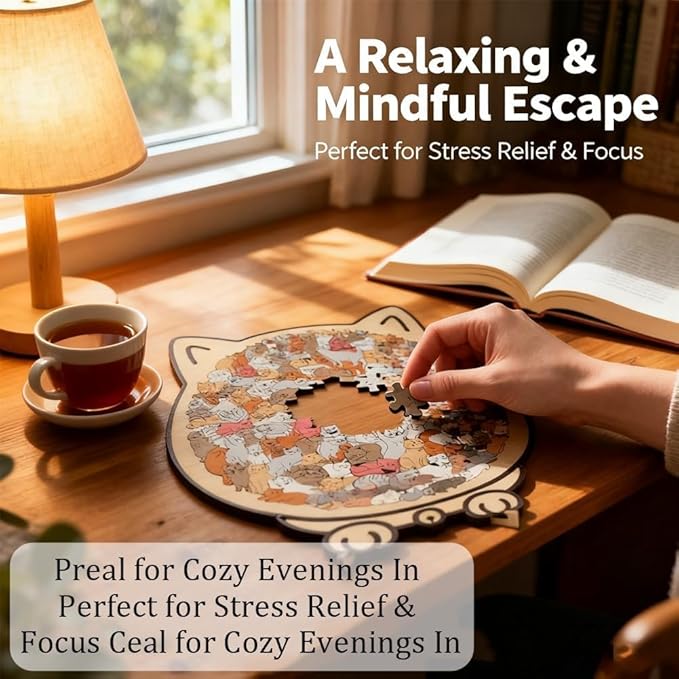 135-Piece Morandi Cat Shaped Wood Puzzle, Cute Cat Shaped Wooden Jigsaw Puzzle, Unique Framed Cats Outlines Jigsaw