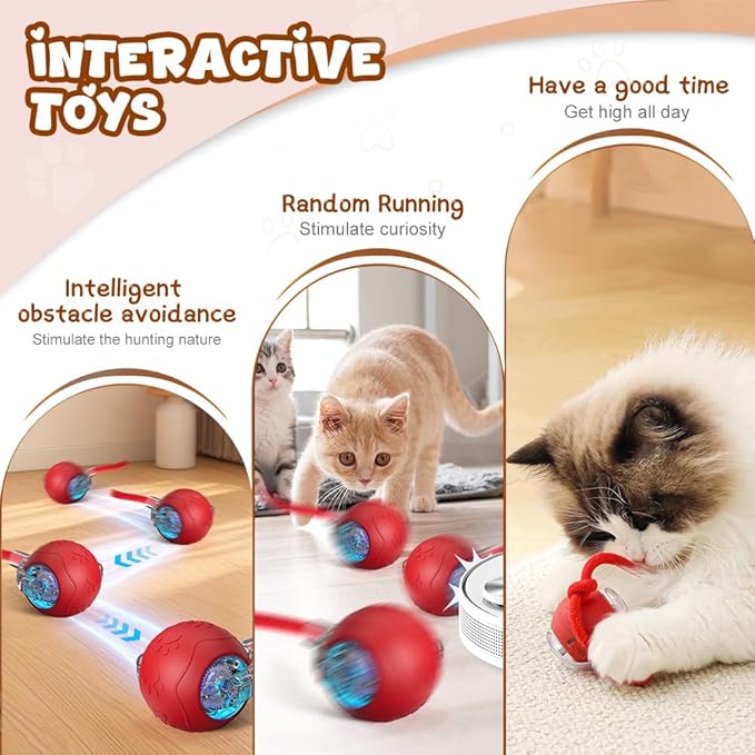 Interactive Cat Toys for Indoor Cats, 2026 New Smart Interactive Pet Toy Ball, Cat Toys for Bored Indoor Cats, Smart Rolling Ball for Dogs & Cats (Red)
