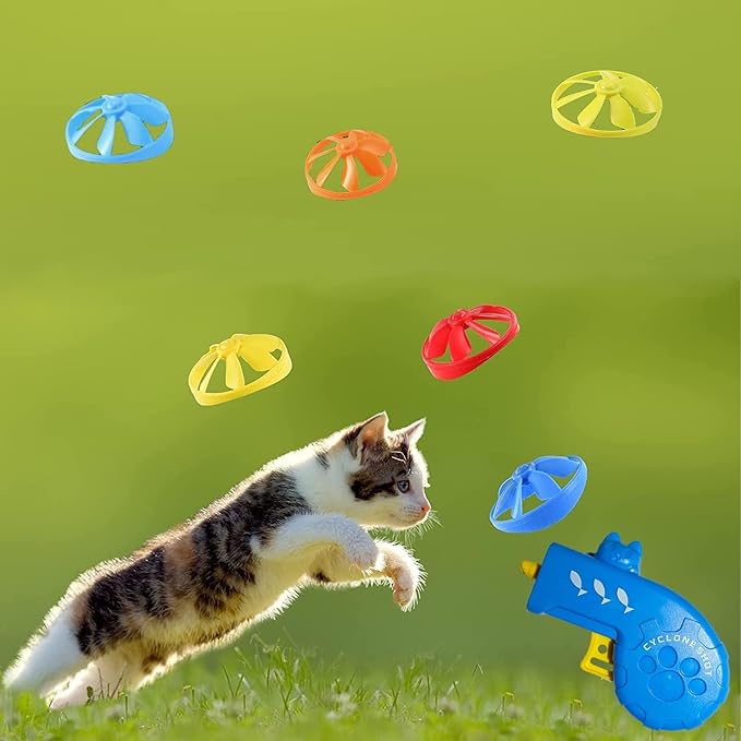 LAPOHI 17 PCS Cat Fetch Toy with Colorful Flying Propellers Set, Cat Playing Tracking Interactive Toys for Kitten Indoor and Outdoor Chasing Training Hunting