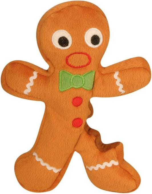 goDog Christmas Gingerbread Man Squeaky Plush Dog Toy, Chew Guard Technology - Brown, Small