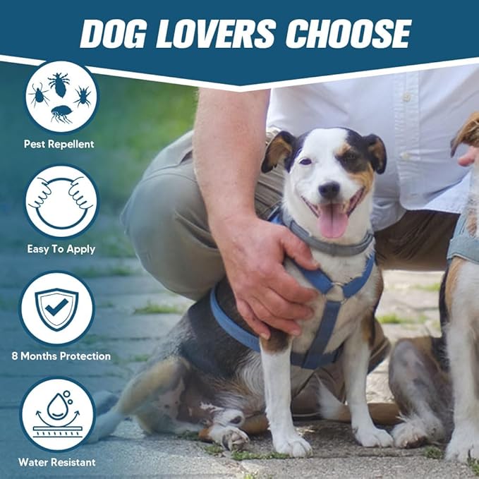 Flea and Tick Collar for Puppies, Dog Tick Collars, Flea Collar for Small Dogs, Waterproof, 8 Months Protection Each, One Size Fits All-2P