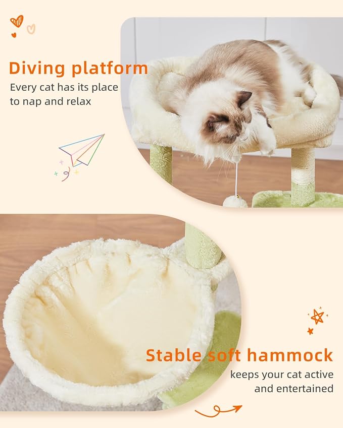 Taoqimiao Cat Tree,38.5-Inch Cat Tower for Indoor Cats,Suitable for Kittens with Luxurious cat condo with Adjustable Baskets and Luxurious Perch MS029SGB Green and Beige