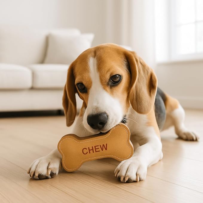 Natural Suede Leather Chew Toy for Adult Dogs, Puppies, | Tough, Durable, and Fun | Chewing Interactive Pet Toy (Bone Shape)