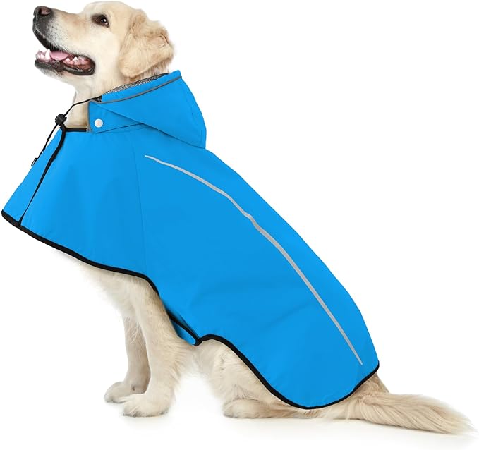 Mile High Life Dog Raincoat, Adjustable Waterproof Pet Rain Jacket, Reflective Hooded Poncho for Small Medium Large Dogs, Lightweight Breathable Pet Rain Coat (Blue,L Chest 26"-33")