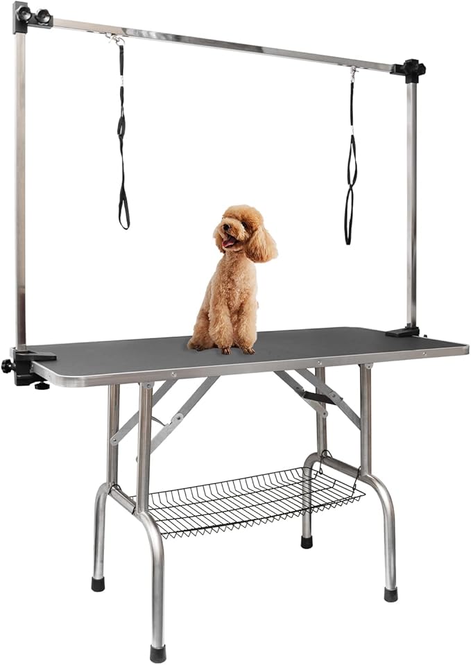 ROOMTEC 36" Dog Grooming Table,Foldable Home Pet Bathing Station with Adjustable Height Arm/Noose/Mesh Tray