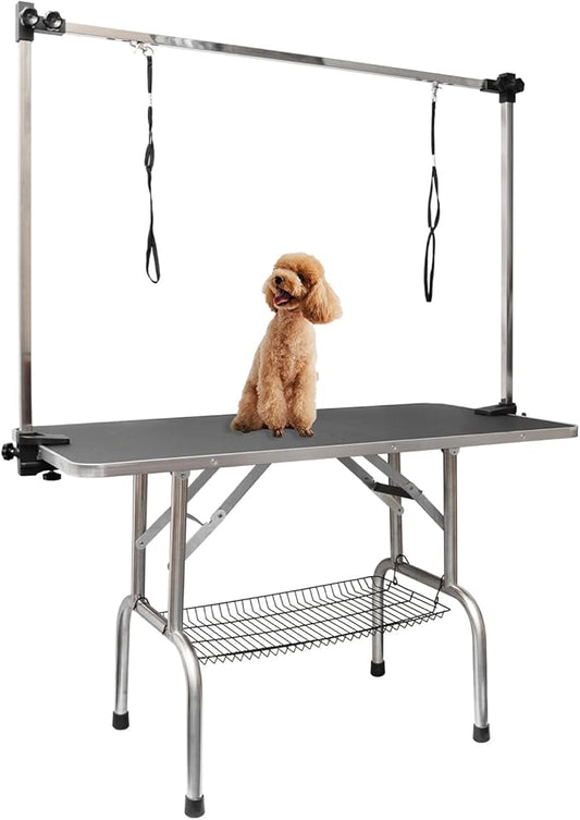 ROOMTEC 36" Dog Grooming Table,Foldable Home Pet Bathing Station with Adjustable Height Arm/Noose/Mesh Tray
