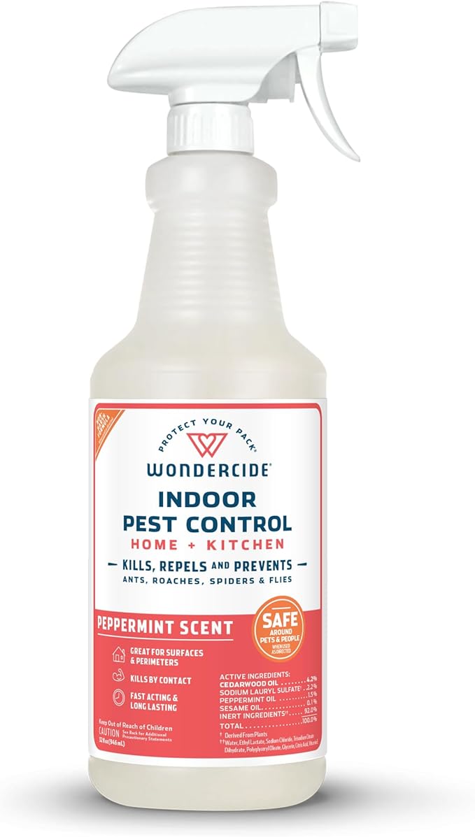 Wondercide - Indoor Pest Control Spray for Home and Kitchen - Ant, Roach, Spider, Fly, Flea, Bug Killer and Insect Repellent - with Natural Essential Oils - Pet and Family Safe— Peppermint 32 oz