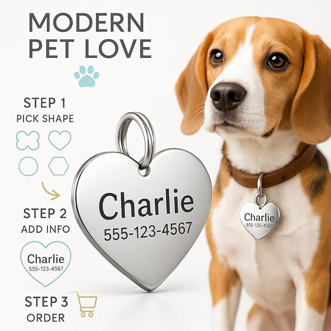 Dr. Fremont's Stainless Steel Custom Pet ID Personalized Engraved Identification Cat and Dog Tags with Custom Text, Many Shapes Including Bone, Heart, Circle (Rose Gold Stainless Steel, Small Diamond)