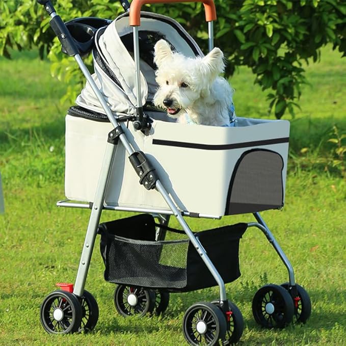 YYW Pet Stroller for Small Dogs & Cats, 3 in 1 Foldable Kittens Puppies Travel Strolling Cart with Removable Carrier, Cup Holder, Storage Basket & Lockable Wheels(Blue)