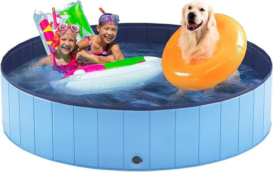 Taeku Foldable Dog Pool – Durable Collapsible Pet Bathing Tub for Pets Dogs and Cats Portable Pet Wading Pool for Indoor Outdoor (Blue 63 x 12in)