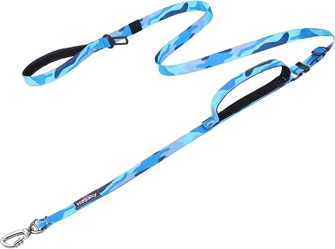 Hotsky Heavy Duty Dog Leash,4.5-6 FT Adjustable Durable Nylon Seatbelt Lead with Two Padded Traffic Handle and Carabiner for Large Medium and Small Breed Dogs,Blue Camo