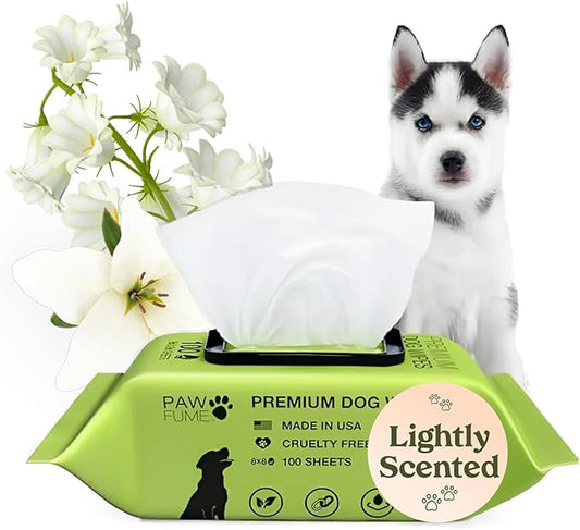 Pawfume Dog Wipes 100 Count, Pet Wipes – Hypoallergenic & Gentle Dog Wipes for Eyes, Face, Butt, and Paws – Cleaning & Deodorizing, Grooming Tear Stain Wipes for Puppy, Adult Dogs & Cats