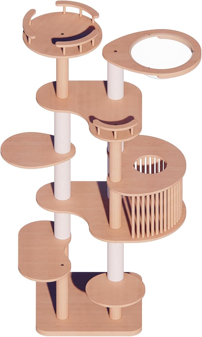 Downpat Cat Tree 72.3" Solid Wood Multi-Level Cat Tower with Condo,Cat Scratching Post,Jumping Space,Furniture Suitable for Cats