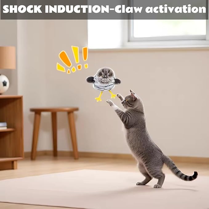 Flapping Bird Cat Toy with Catnip - Interactive Touch Activated Kicking Toy, Lifelike Chirping Sound & Flapping Wings for Indoor Cats, Rechargeable Kitten Toy (Cuckoo)