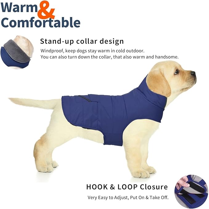 Dog Coat, Waterproof Dog Winter Jacket with Pocket, Reflective Adjustable Pet Snow Vest, Warm Cozy Fleece Sweater for Small Medium Extra Large Dogs - Blue, 3XL