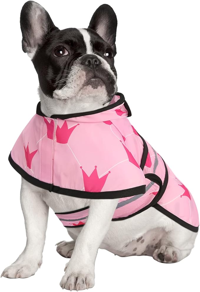 HDE Dog Raincoat Jacket Reflective Adjustable Hooded Pet Poncho Rain Coat with Leash Hole for Small to X-Large Dogs Princess - S