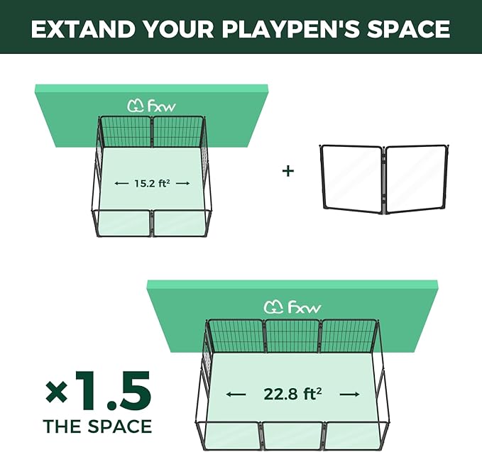 FXW Pawadise Acrylic & Wire Mesh Indoor Dog Playpen, Heavy Duty 24 Inch 2 Panels Metal Dog Pen for Puppy and Small Dogs, Black│Patented