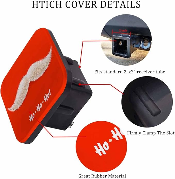 Tow Hitch Covers Christmas Santa, Funny Christmas Santa Mustache Laugh Auto 2 Inch Trailer Hitch Cover Plug Cap Insert Receiver Tube Hitch Covers for Most Cars Trucks SUVs