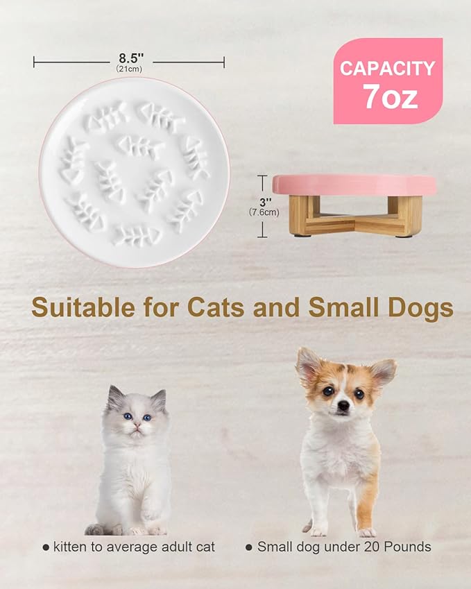 Raised Cat and Dog Slow Feeder Bowl With Stand, Ceramic Elevated Bowls for Healthy Eating Diet, Pet Puzzle Feeder, 3'' High, 8.5'' Wide