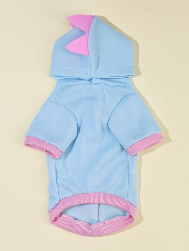 QWEEE Dinosaur Dog Hoodie - Warm Jacket for Puppy, Kitten, Small & Medium Dogs & Cats - Baby Blue, Small