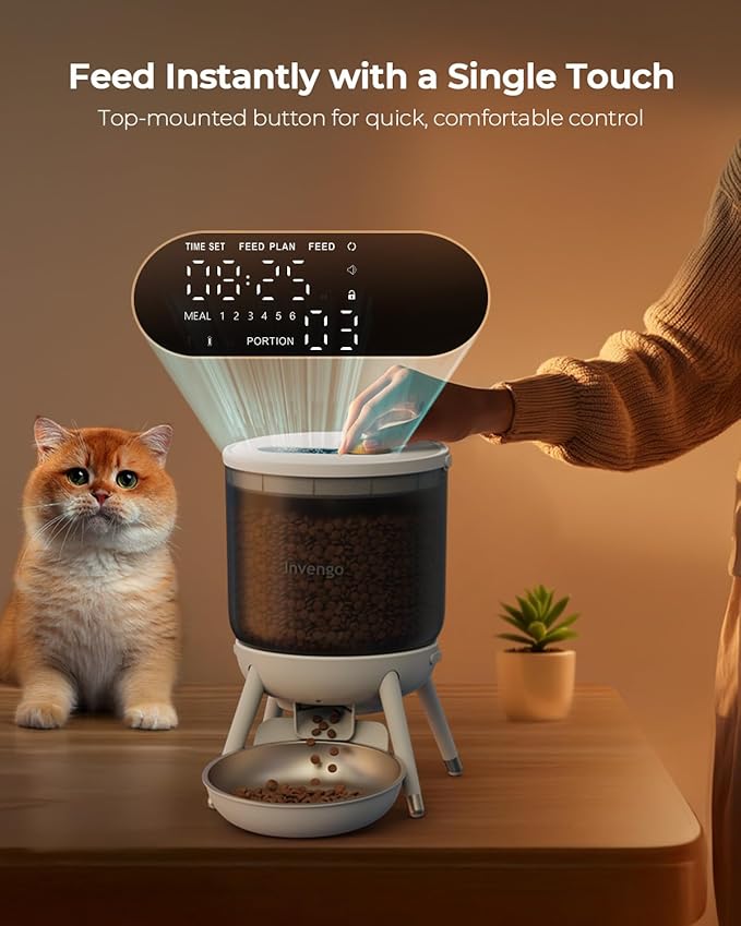 MeowServe B10 Automatic Cat Feeder, 3L Timed Pet Feeder with One-Touch Top Button Feeding, Dual Power, Anti-Bug Design, Visible Hopper, Up to 6 Meals Daily for Cats and Small Dogs