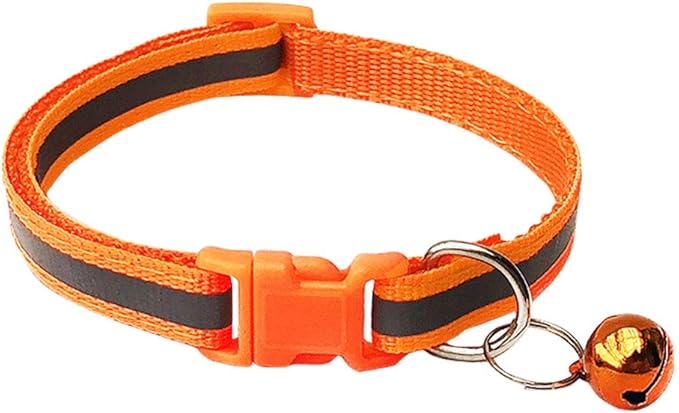 CHBORCHICEN 2-Pack Footprint & Reflective Cat Collar with Bell Basic Dog Cat Collar Buckle Adjustable Polyester Cat Dog Collar or Seatbelts (Small, Orange)