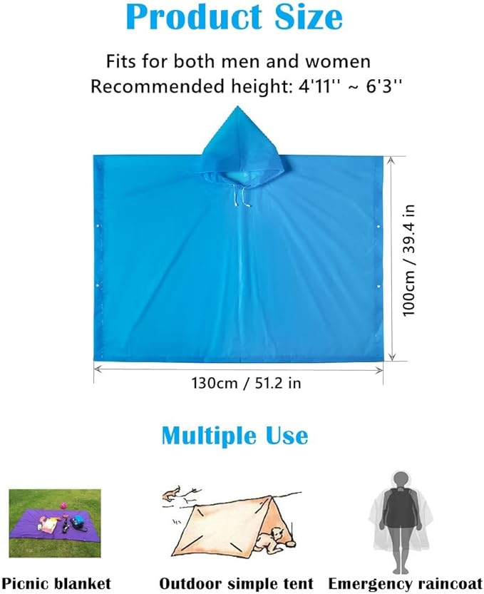 Rain Poncho Raincoats for Adults Reusable - 2-5 Pack EVA Waterproof Rain Coat with Hood, Rain Gear for Women Men