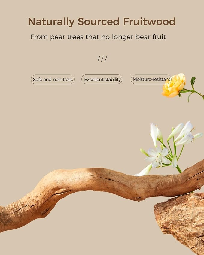 Modern Cat Tree Tower for Large Cats, Wood Cat Tower with Natural Scratching Post, Solid Wood Condo, Real Branch Luxury Cat Furniture with Curved Bed, Top Basket, White