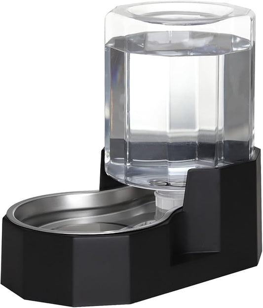 Sfozstra Gravity Water Bowl Dispenser : Automatic 5L Black Cat Stainless Steel Feeder Without Filters - for Dogs with Joint Problems - Suitable in Garage Bedroom