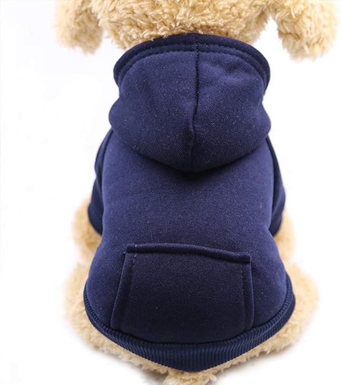 Jecikelon Winter Dog Hoodie Sweatshirts with Pockets Warm Dog Clothes for Small Dogs Chihuahua Coat Clothing Puppy Cat Custume (Navy, Small)