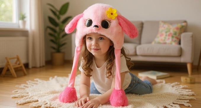Animal Hat with Ears Moving Jumping Pop Up Beating Hat Plush Holiday Cosplay Dress Up Funny Gift for Kids